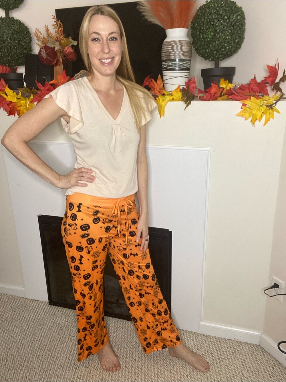 Amazon Orange Wide-Leg Halloween Print Lounge Pants